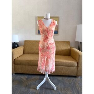 Faith Love & Passion Pink Peach Floral V-Neck Midi Dress Size 8 H6311530